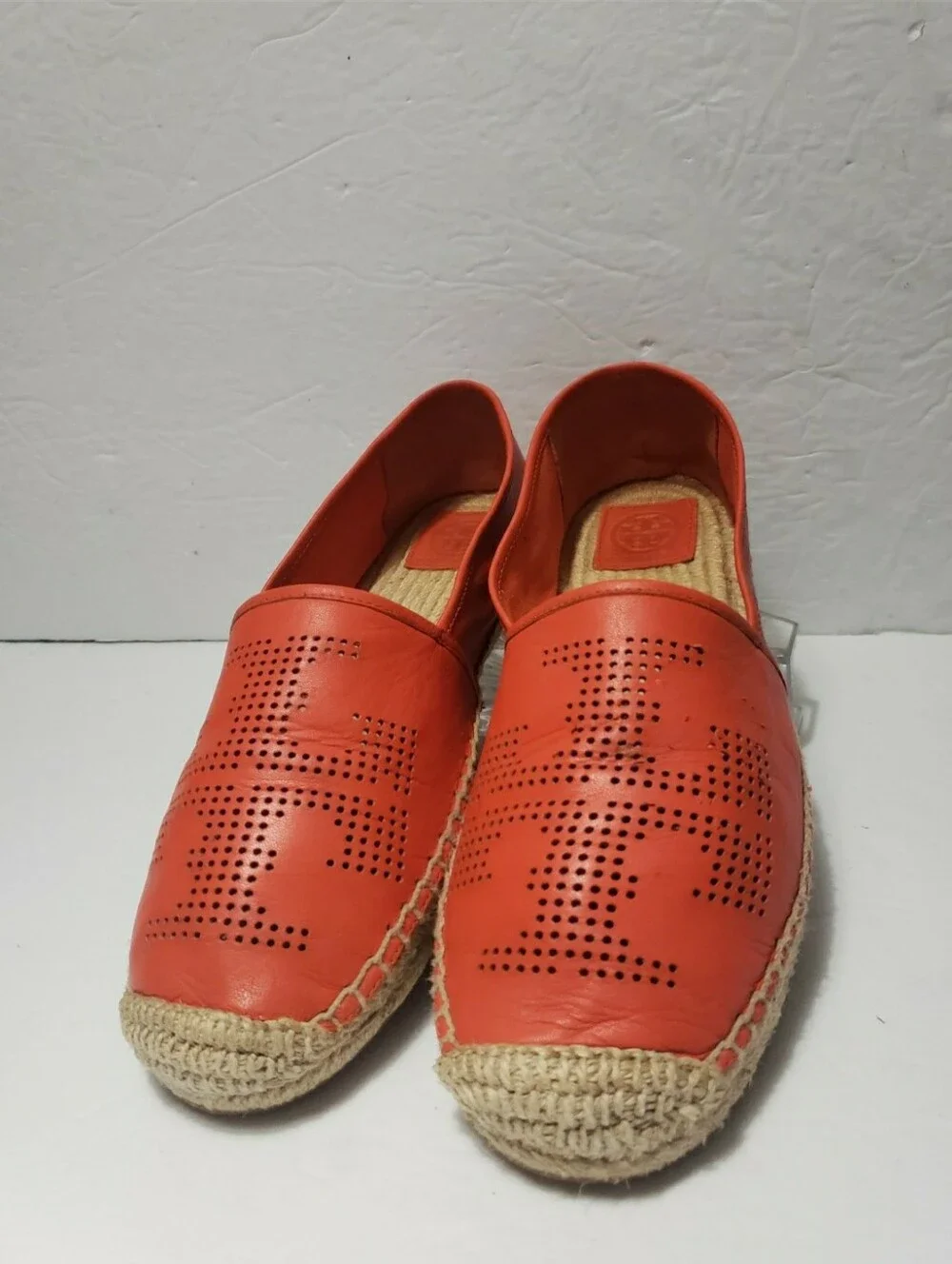 TORY BURCH Leather Perforated Logo Espadrilles Size 11M